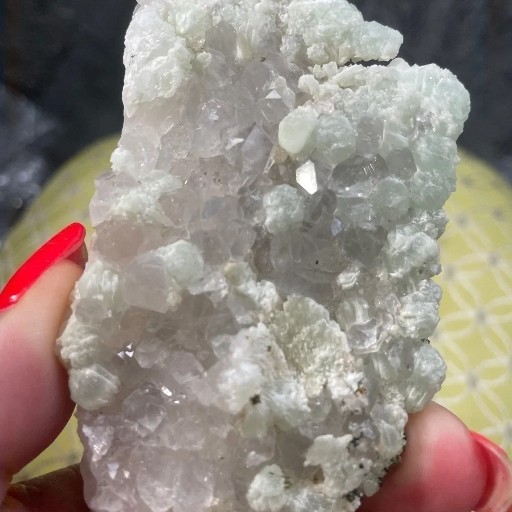 NATURAL CLEAR QUARTZ /DIAMOND QUARTZ COVERED IN PREHNITE 2.5”x2” - Picture 5 of 8